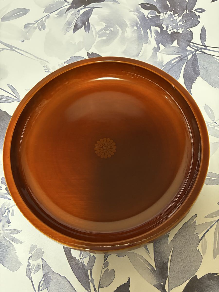 会津盆 3客 直径34.7cm 丸盆 高足膳 古民芸 煎茶盆 花台 会津盆 3客