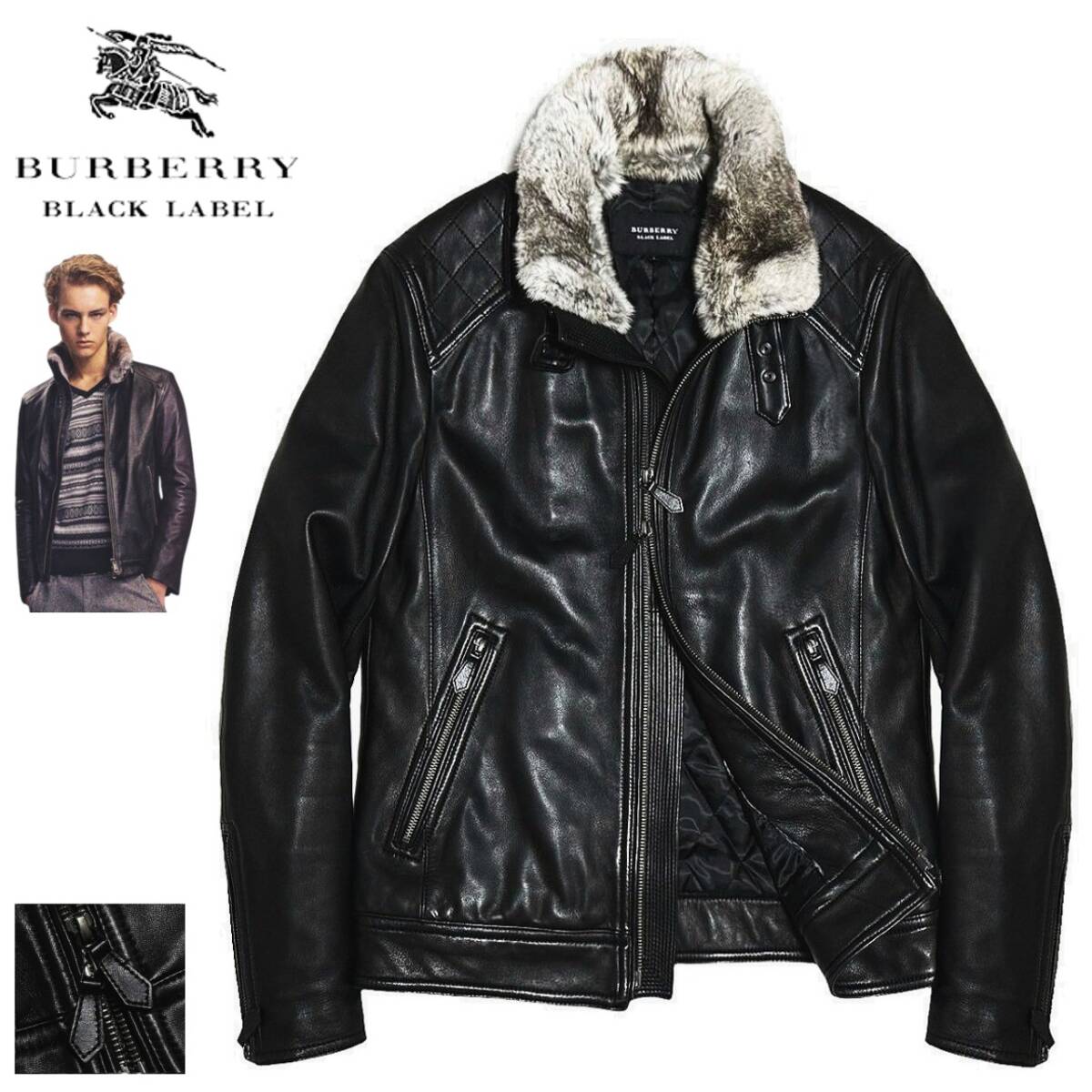 Yahoo!オークション -「burberry black label レザーライダース」の