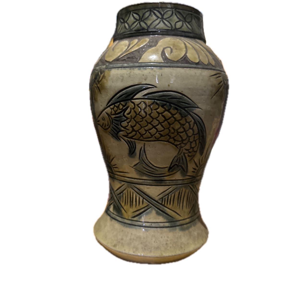 やちむん 金城次郎 壺 魚紋5 海老紋3 計「8」 縁起物 希少品物 高さ28