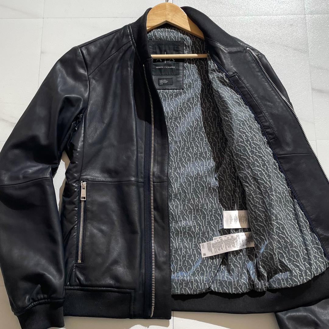 美品 アルマーニジーンズ ニット切替 羊革 ラム レザージャケット