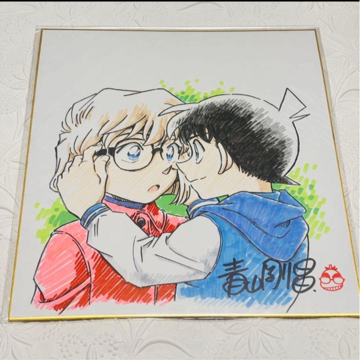 名探偵コナン 青山剛昌サイン入 複製原画 ミニ色紙 工藤新一 コミック