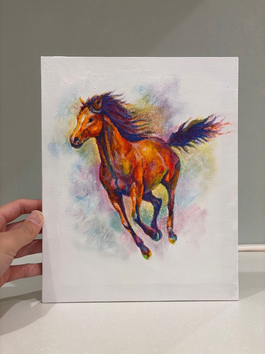 馬と富士山のアクリル画 原画 キャンバスアート カラフル｜Yahoo