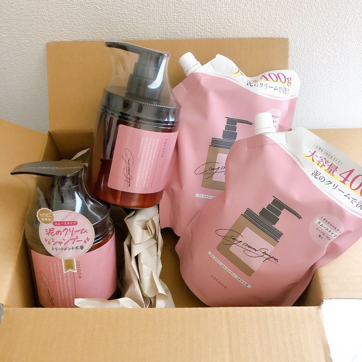 cocone クレイシャンプー詰め替え2個&クリームシャンプー本体&小分け6