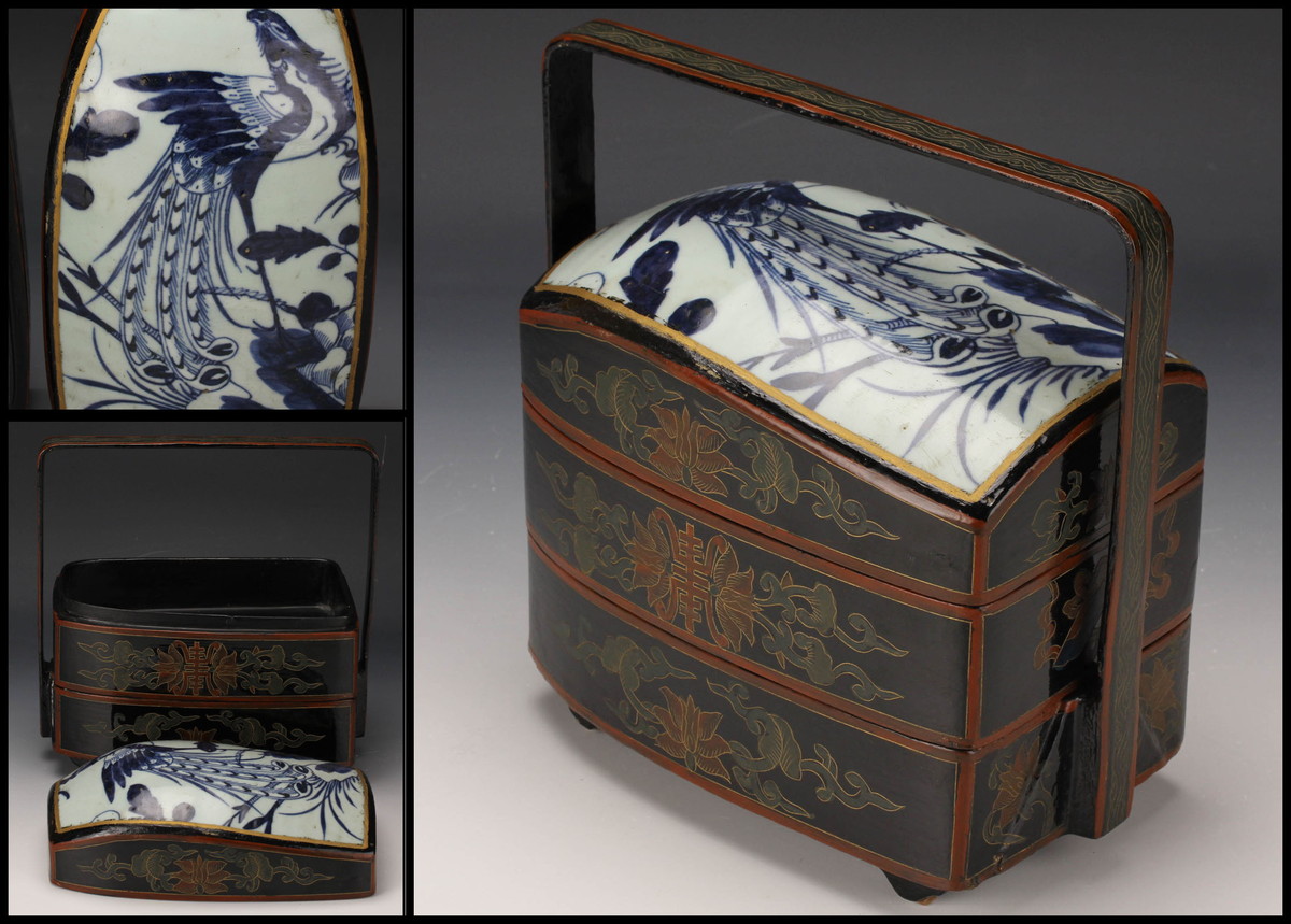 MB194天然木漆塗 鳳凰桐唐草 金蒔絵 黒塗 吸物椀 三客 大正昭和