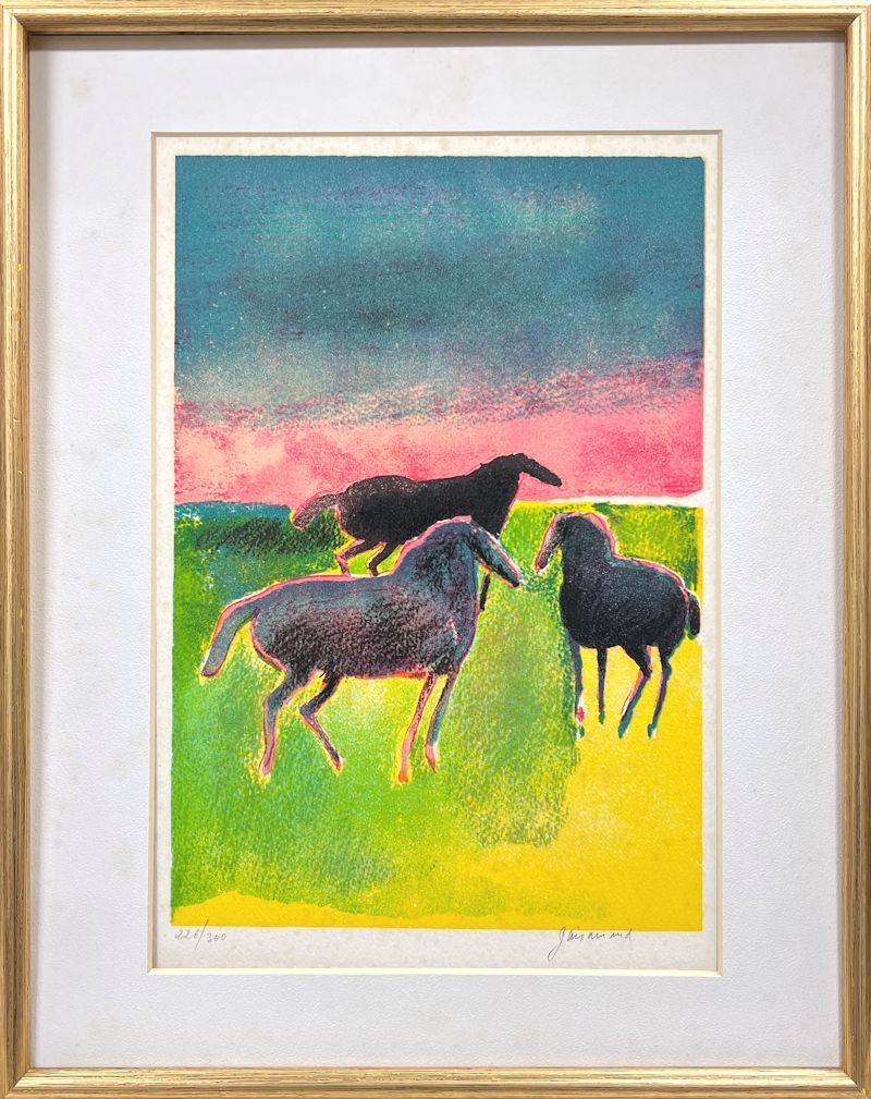 リトグラフ ポールギヤマン 木立の馬 直筆サイン 117/220 リトグラフ