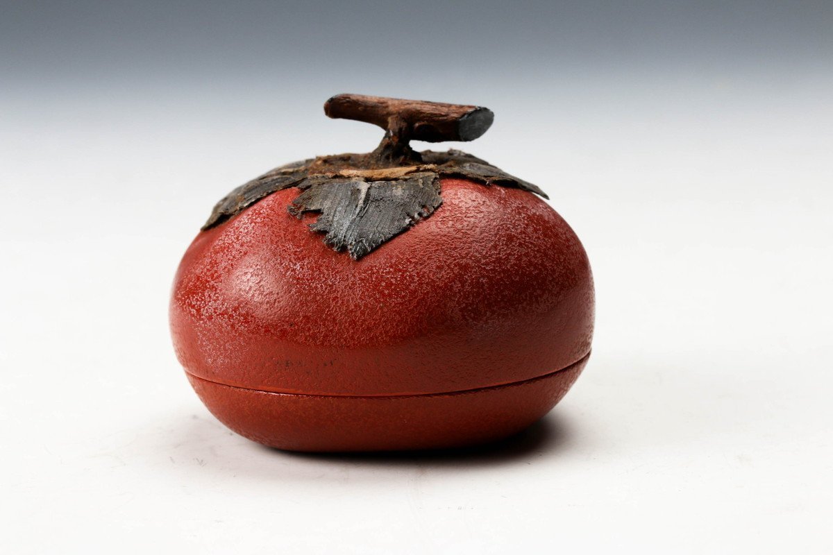 佳香】川岸充雅 輪島塗乾漆手柿香合 共箱 共布 栞 茶道具 本物保証