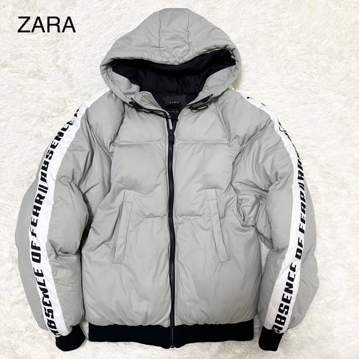 美品】ZARA ザラ ダウンジャケット M ジップアップ テープライン ロゴ