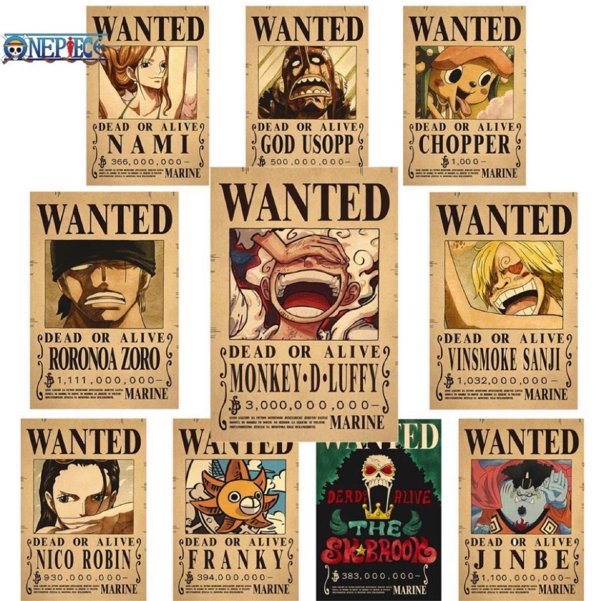 ONEPIECE ワンピース 手配書 ポスター 麦わら海賊団セット｜Yahoo