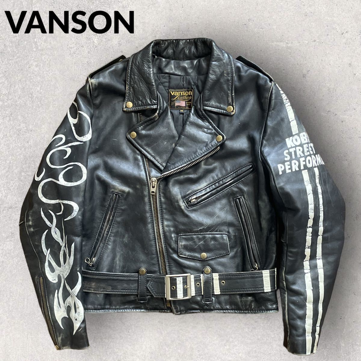 VANSON USA製 C2 カスタム ハンドペイント ベルト付 ダブルライダース