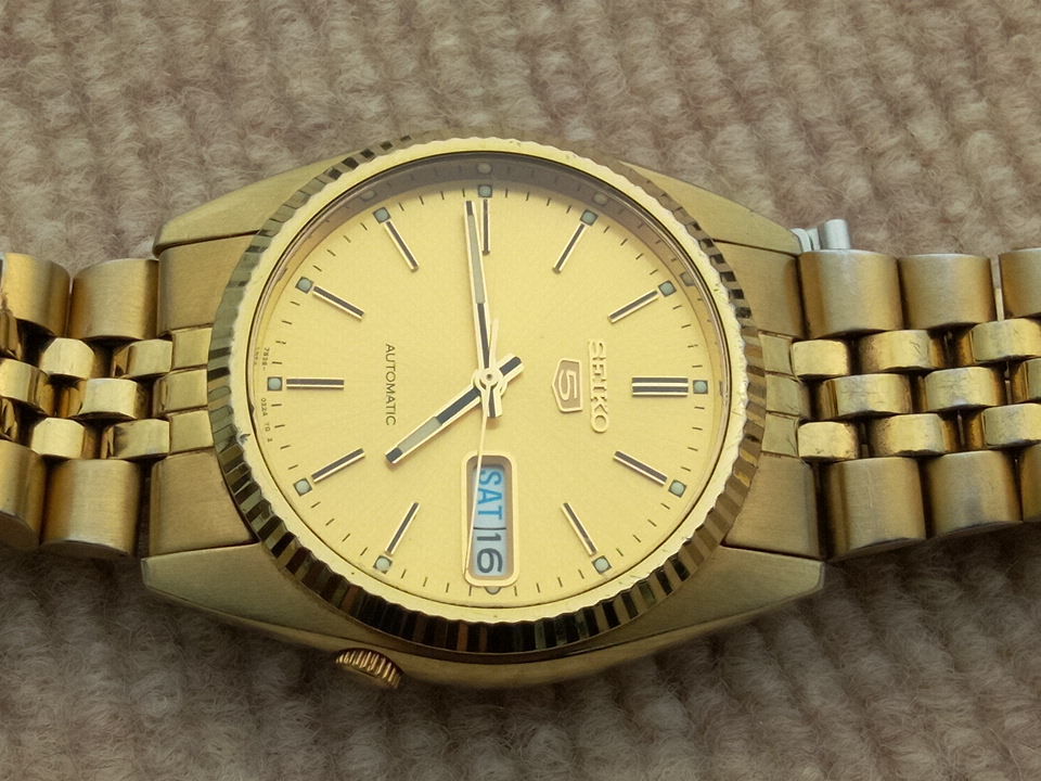 SEIKO 5 SNXJ94K 7S26-0500 裏スケ 自動巻き 腕時計 メンズ ゴールド