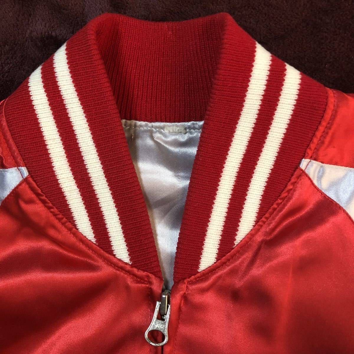 美品 80's 〜 90's 虎 スカジャン レッド×シルバー 昭和 不良 ロックン