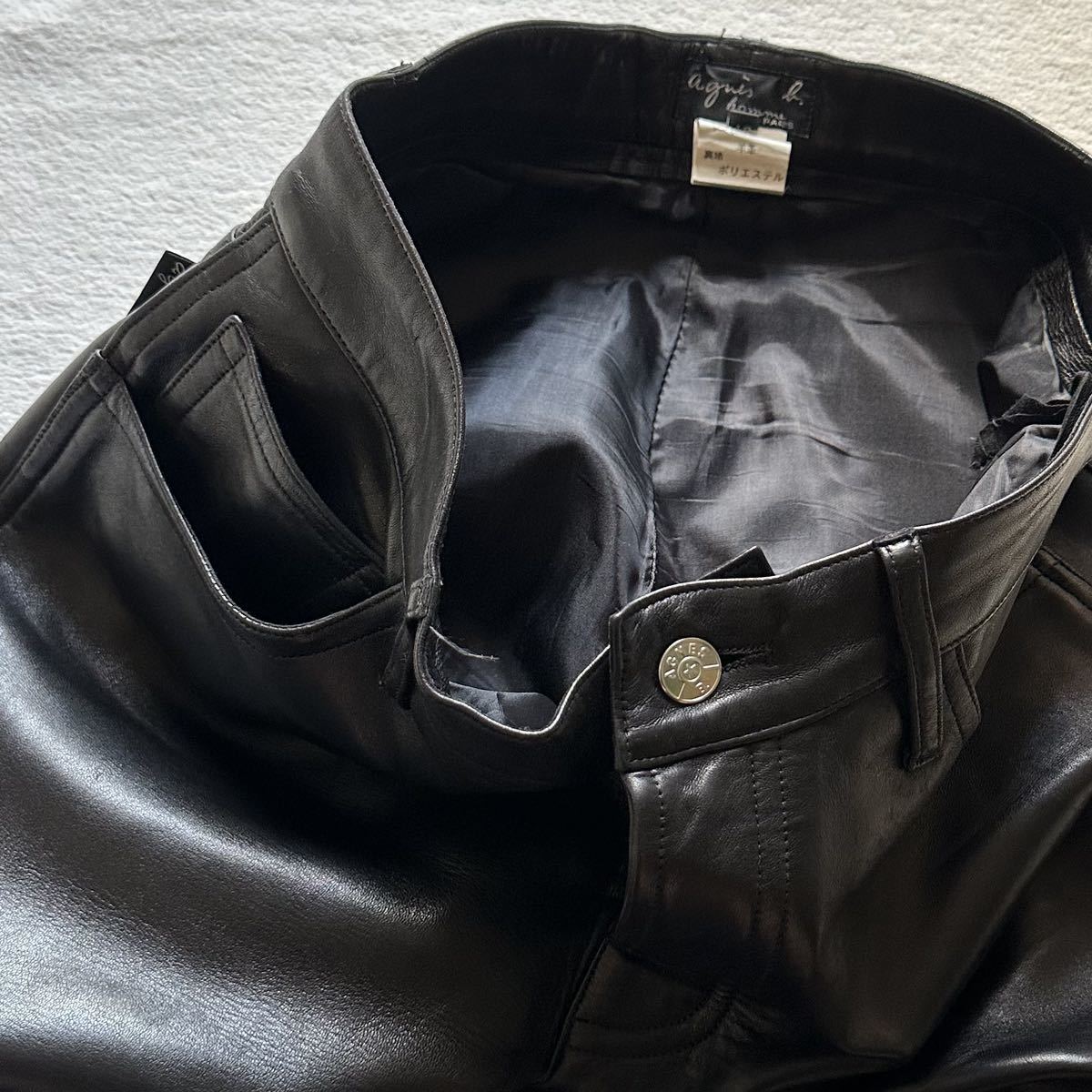 42 アニエスベー オム agnes b homme 羊革 レザーパンツ ブラック