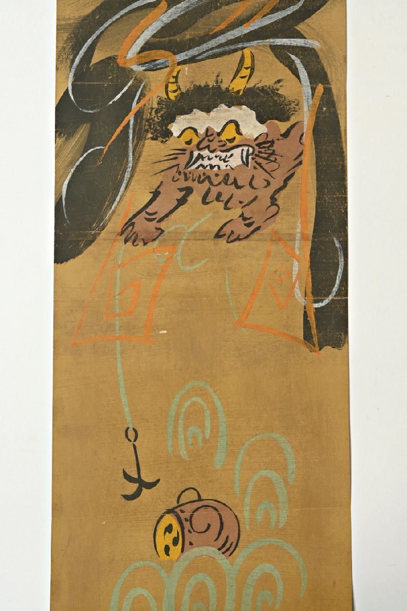 Yahoo!オークション - GI0743 大津絵 雷公の太鼓釣 風刺画 古画 日本画