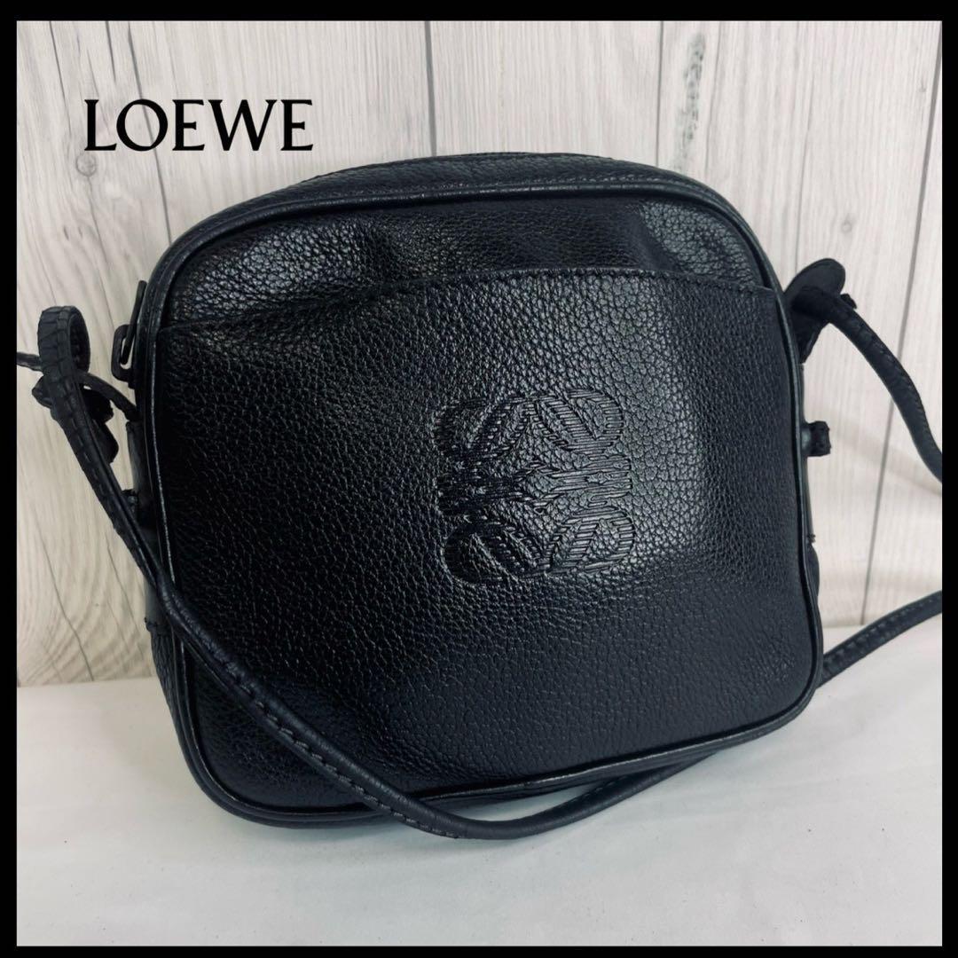 美品 LOEWE ロエベ アナグラム レザー ショルダーバッグ レザー 黒