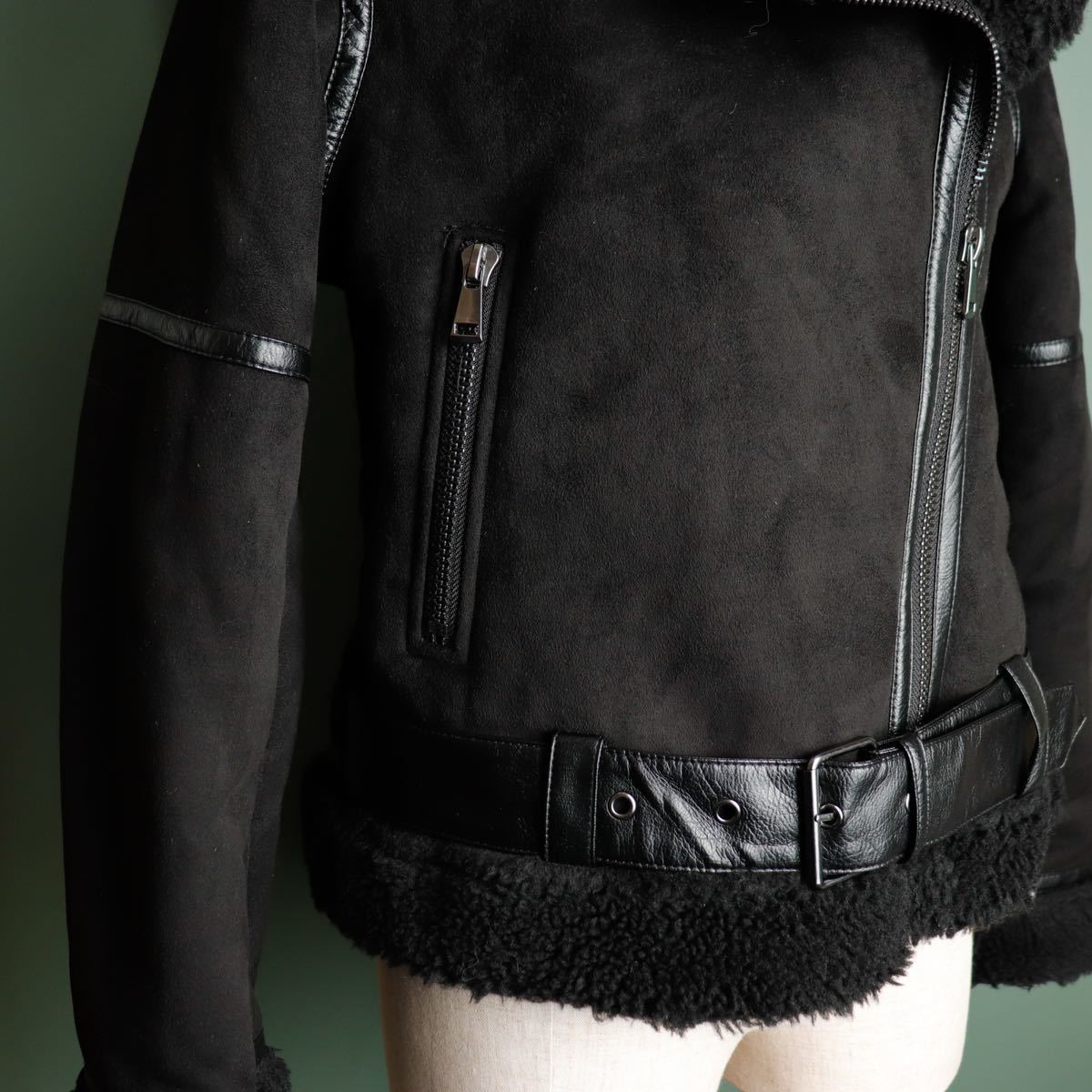 極美品】ZARA ザラ ムートン ダブルライダースジャケット 日本サイズM