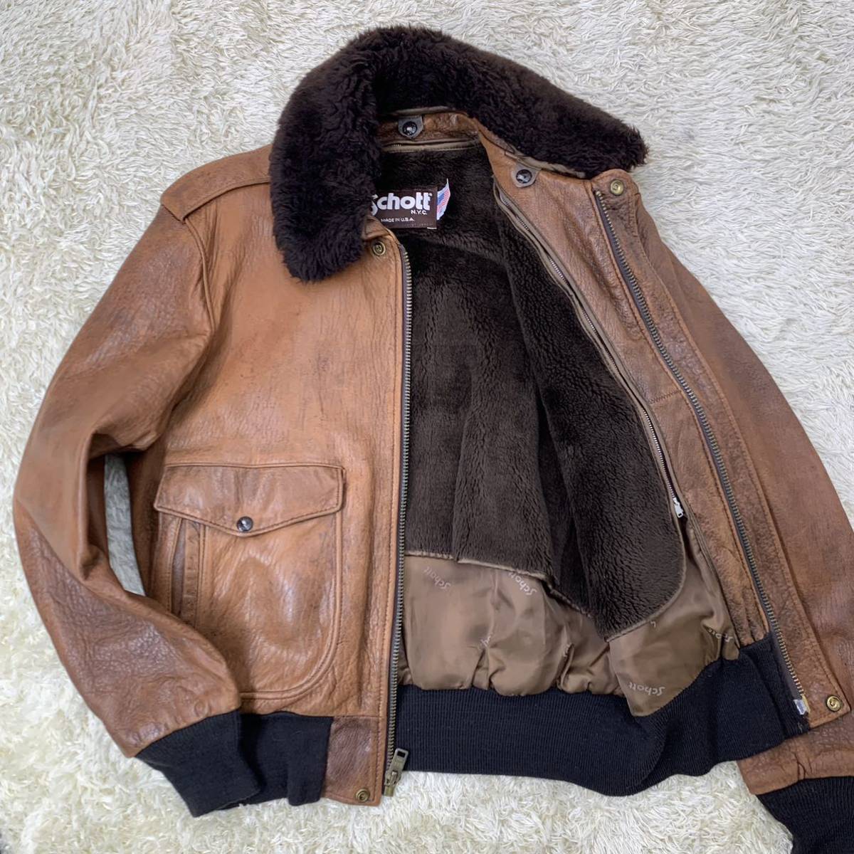 希少XL【美品】Schott ショット フライト レザー ジャケット A-2 襟