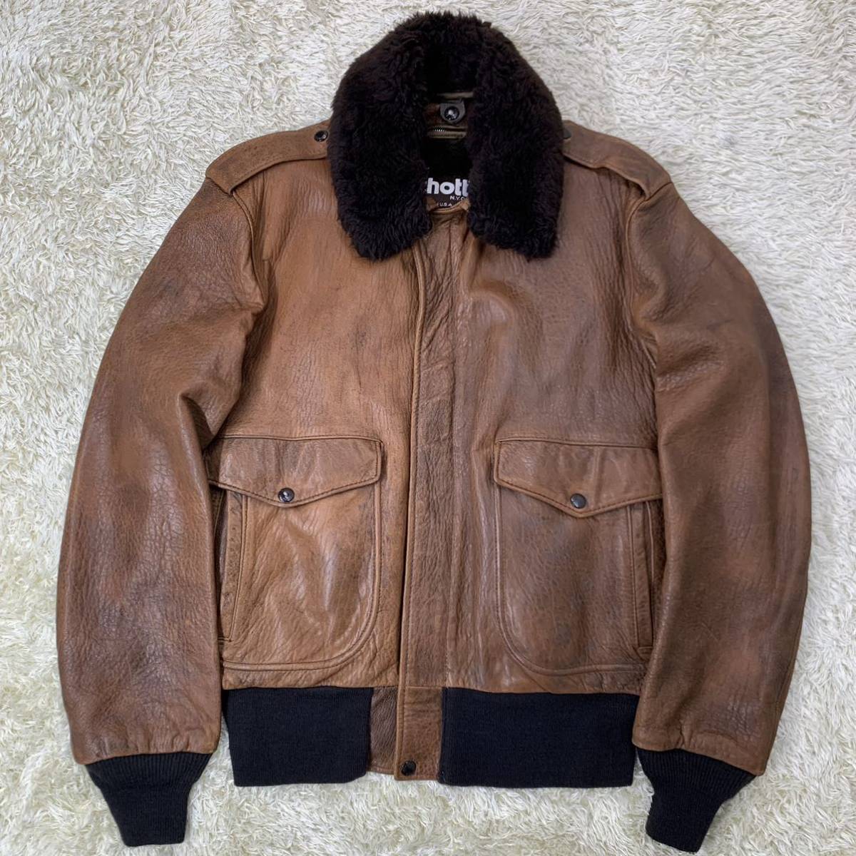 希少XL【美品】Schott ショット フライト レザー ジャケット A-2 襟