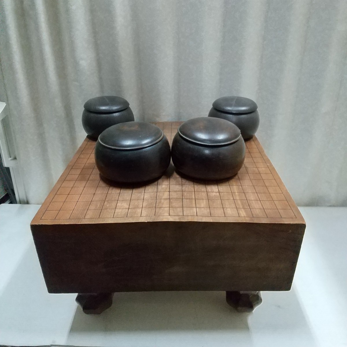 囲碁碁盤 碁石 セット 足付 ヘソ有り 蛤碁石木箱付き