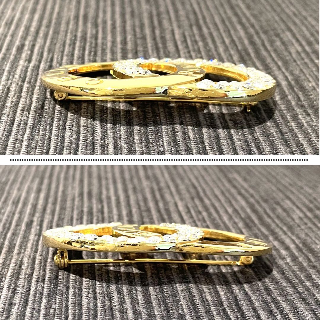 良品】CELINE セリーヌ ブローチ ロゴモチーフ ラインストーン