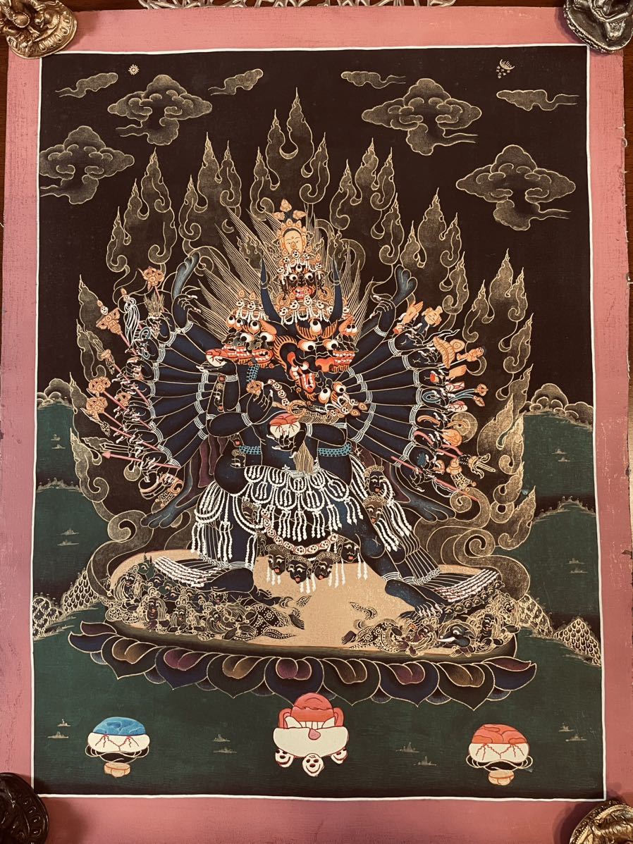本金 手描き肉筆画 チベット 密教 新品 ヤマーンタカ 曼荼羅 歓喜仏
