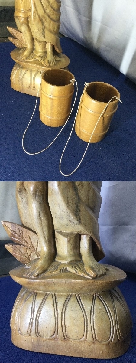 Yahoo!オークション - 木彫り 天秤棒 桶を担ぐ老人 総重量3.7kg （31