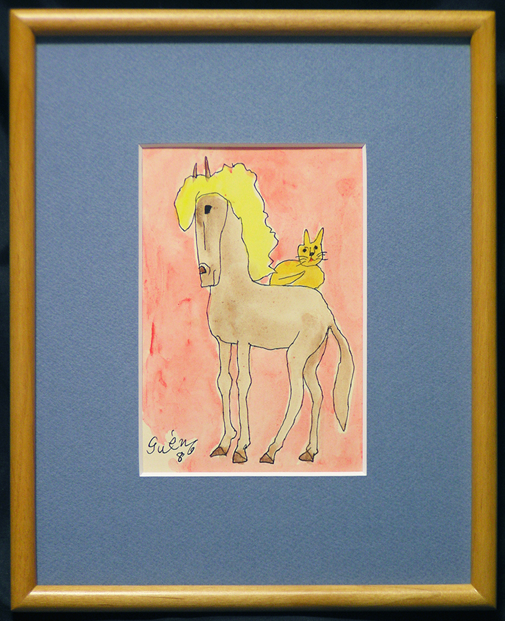 Yahoo!オークション - 猪熊弦一郎 馬と猫 肉筆 水彩画 額装 真作保証