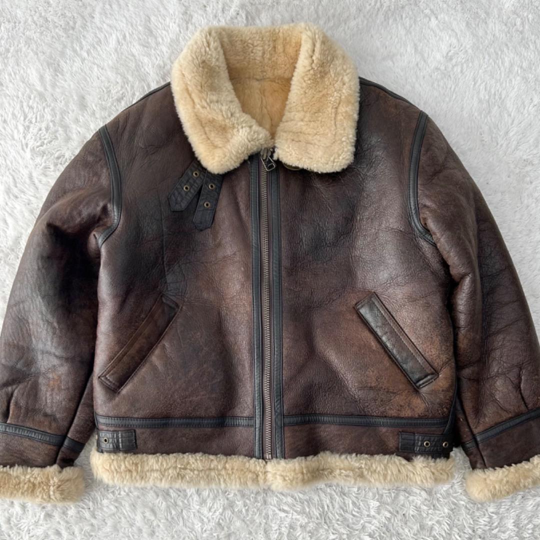 Yahoo!オークション - 美品L shearling リアルムートン B-3 ボア フラ