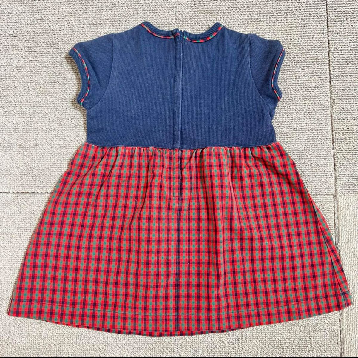 B-37 ファミリア 紺 赤 チェック ワンピース ネイビー レッド 80