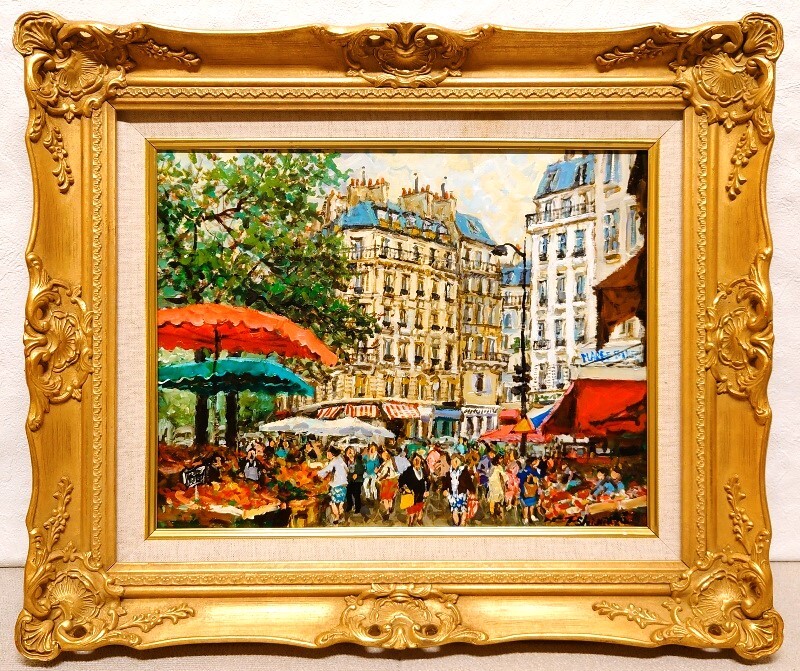 Yahoo!オークション - 真作保証 嶋津俊則「マルシェ・ド・パリ」油彩 6