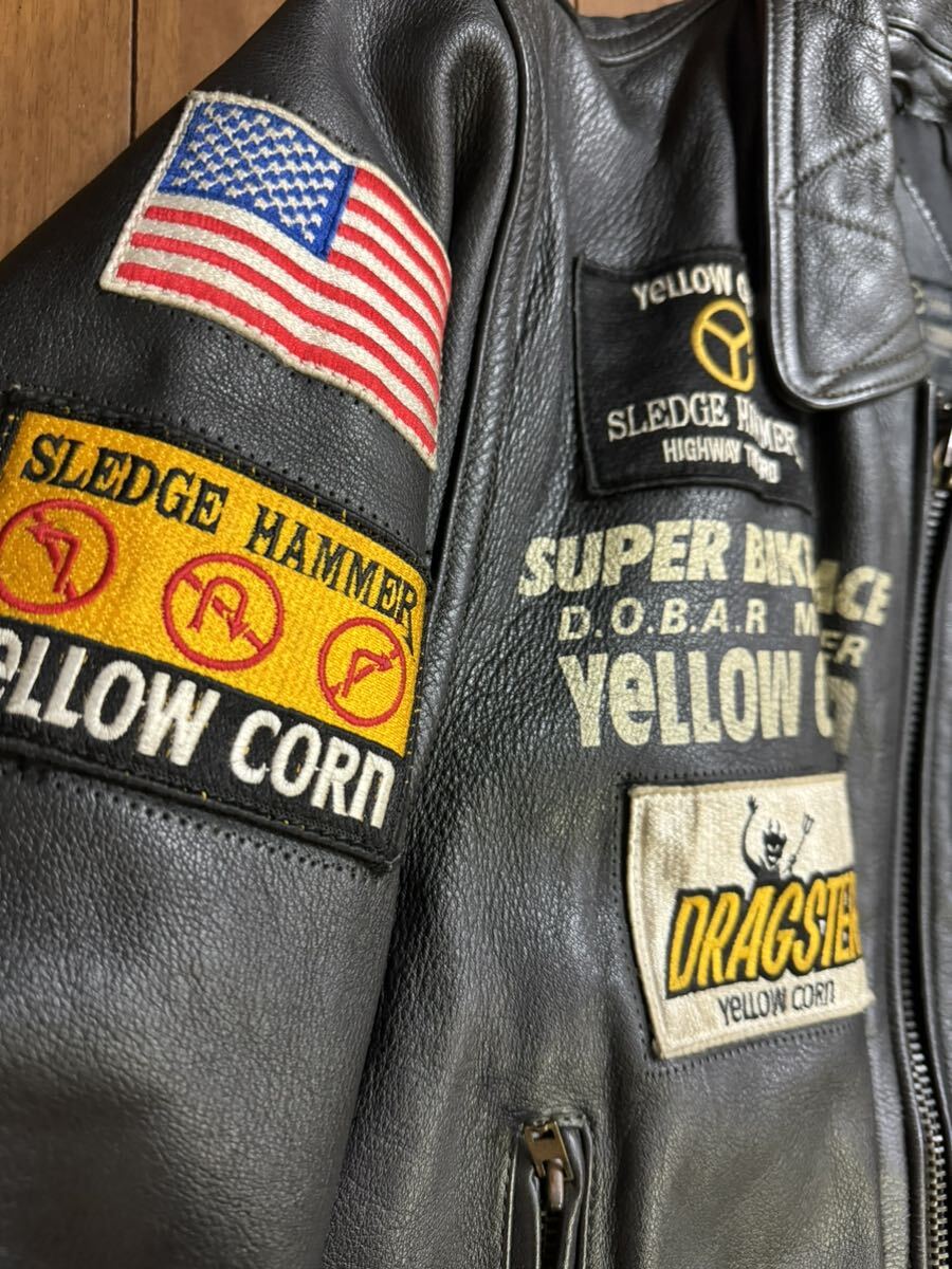 美品 YELLOW CORN 本革 レザージャケット フルデコ バックロゴ