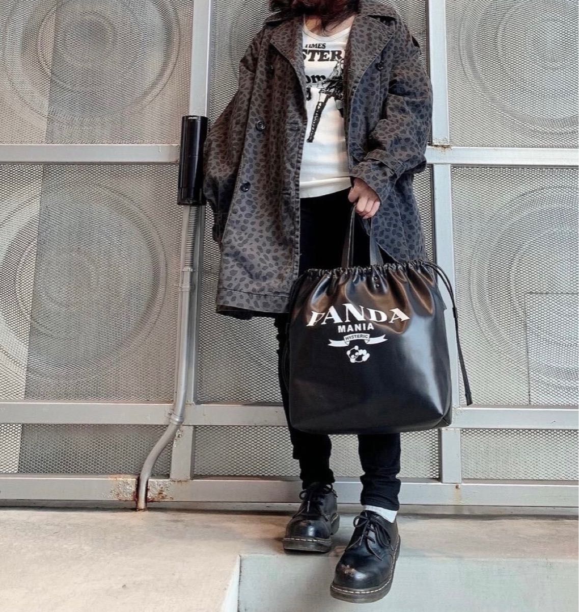 HYSTERIC GLAMOUR PANDA MANIA レザー巾着トート 黒 トートバッグ