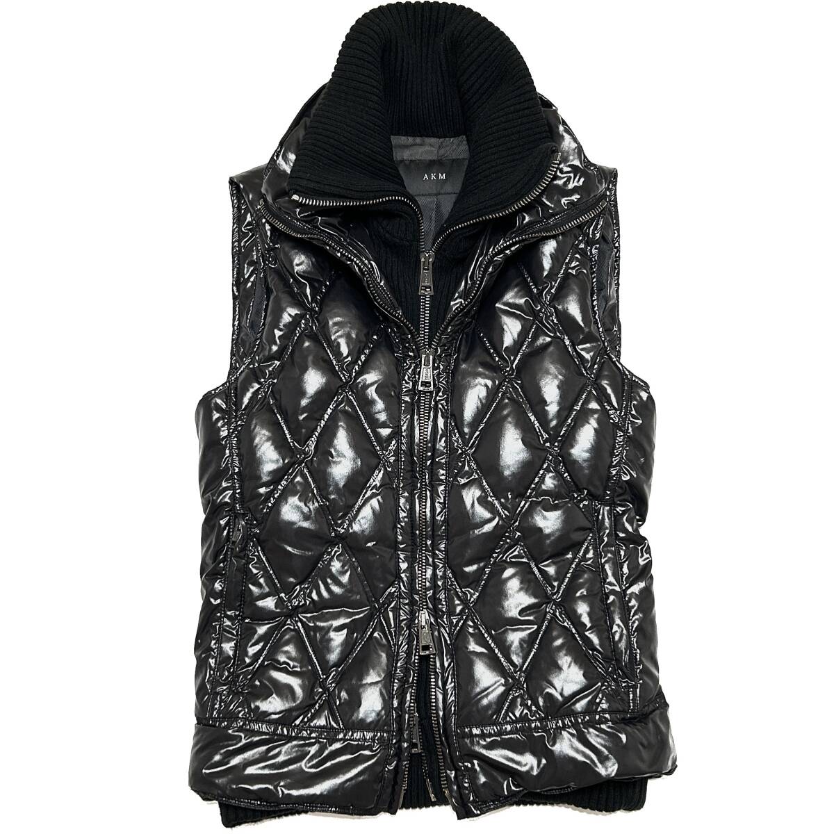 定価11万 AKM THIN NYLON DIA STITCH SKI DOWN VEST Sサイズ 黒 ダイヤ