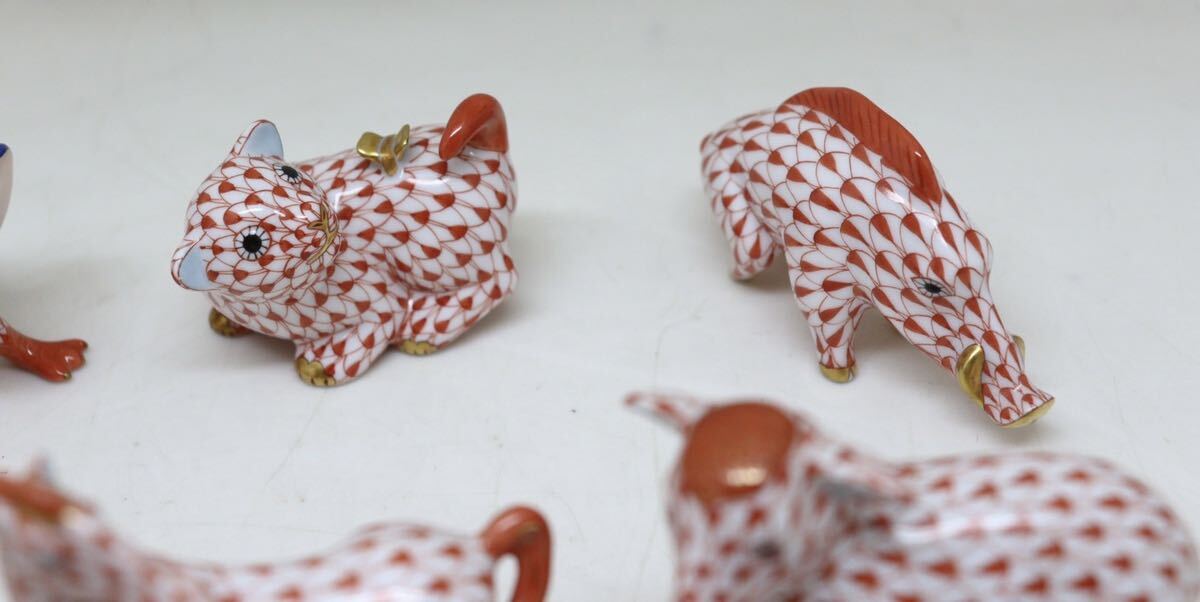 ヘレンド HEREND 干支置物 十二支セット フィギュリン 陶器置物 赤系