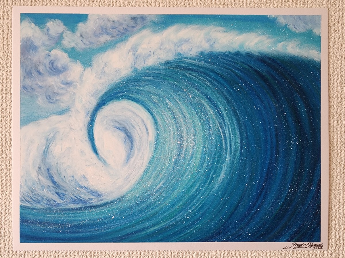 風景画 海の絵 パステル アート 絵画 夏 サーフィンの絵 サーフィン 波