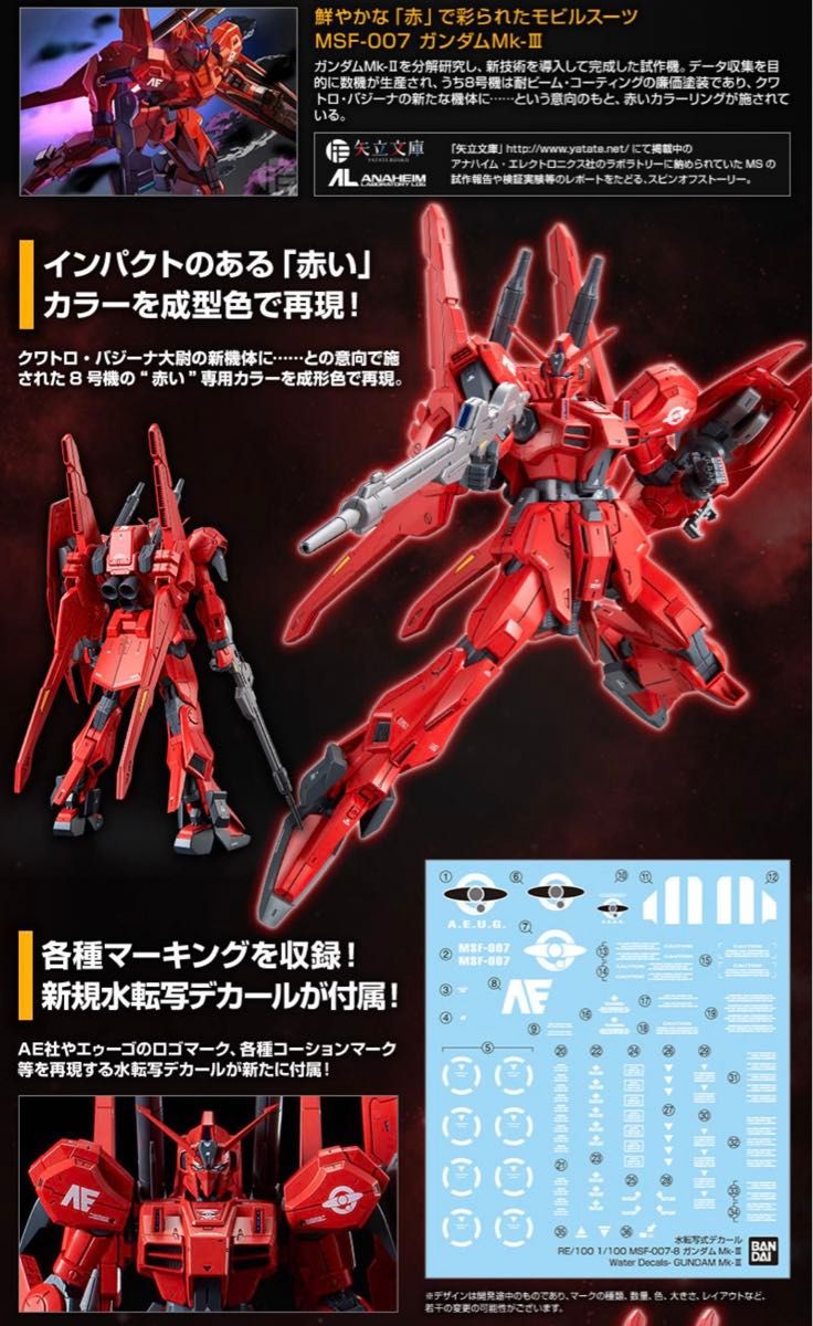開封済み】RE/100 ガンダムMk-Ⅲ(8号機) 1/100 アナハイム