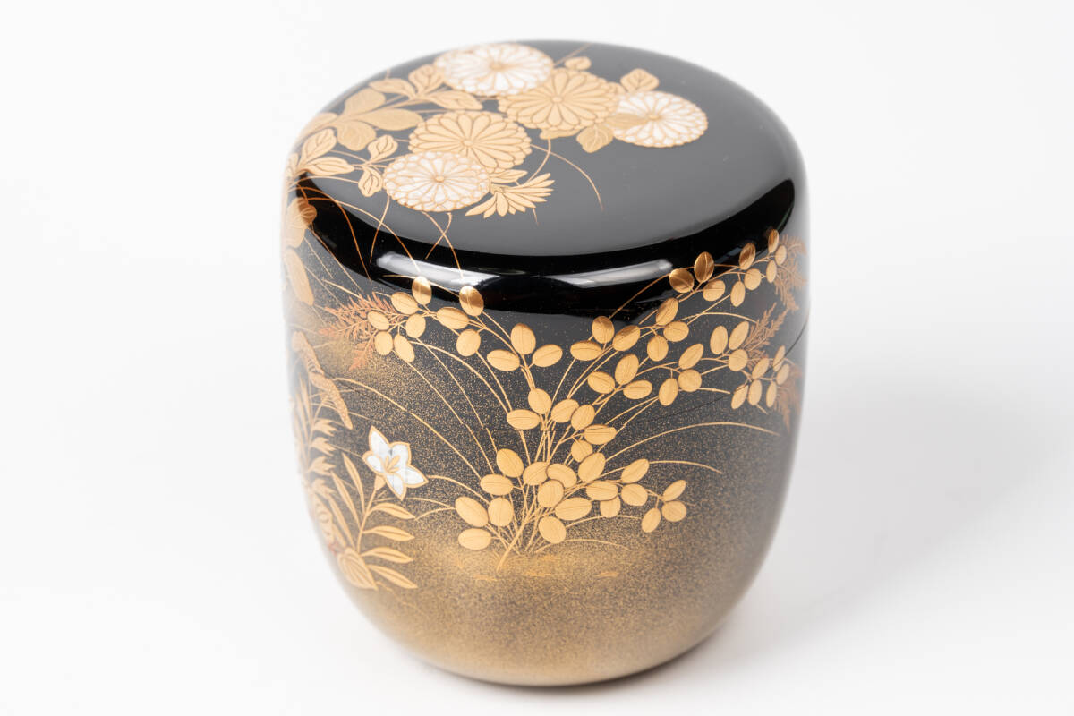 秋草蒔絵大棗 内梨子地 細川司光作 「茶道具・棗・薄器」 共箱 【真作