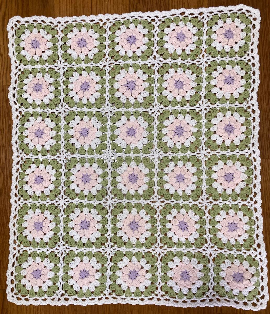 お花モチーフ ブランケット マルチカバー ハンドメイド かぎ針編み