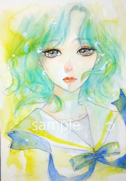 25316B 手描きイラスト 肉筆原画 オリジナル 水彩画 25316B 手描き