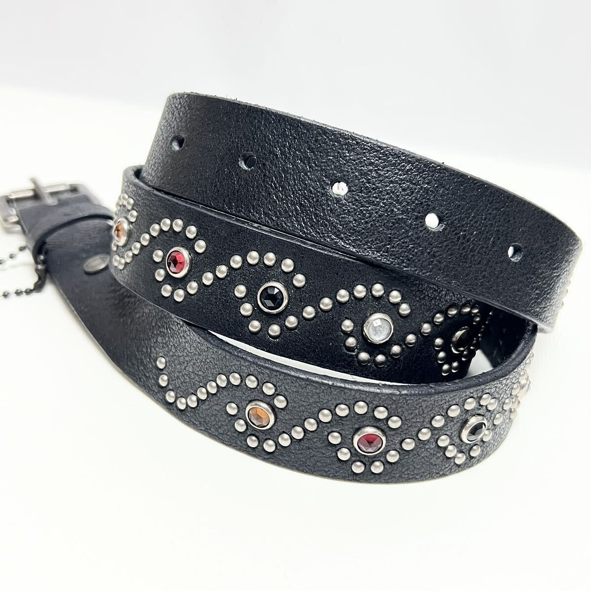 85 新品 HTC レザー スタッズ ベルト 34 ブラック 黒 アンティーク