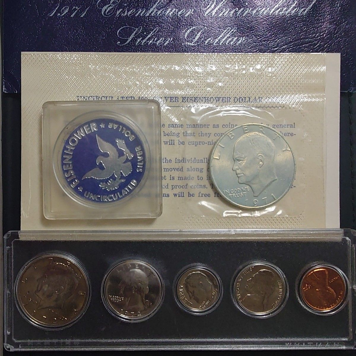 1971年 アメリカ銀貨 アイゼンハワー1ドル銀貨＋1972年ミントコイン