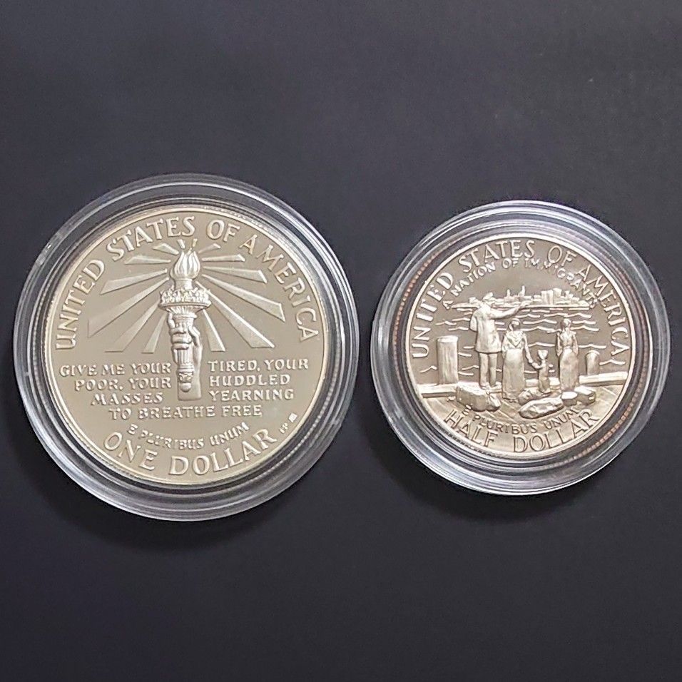 1986年アメリカ銀貨 自由の女神 リバティ1ドル記念銀貨＋ハーフダラー