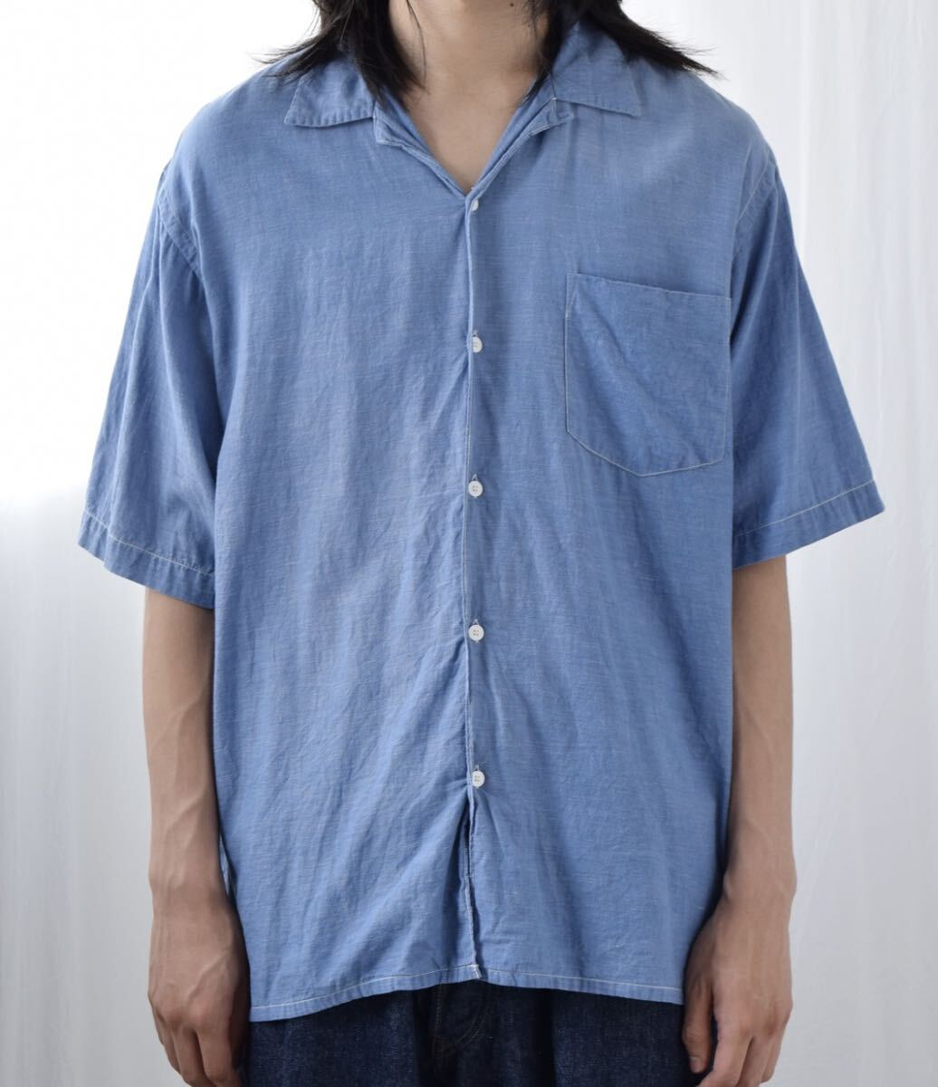 サイズ3 COMOLI ベタシャン オープンカラーシャツ コモリシャツ Sax