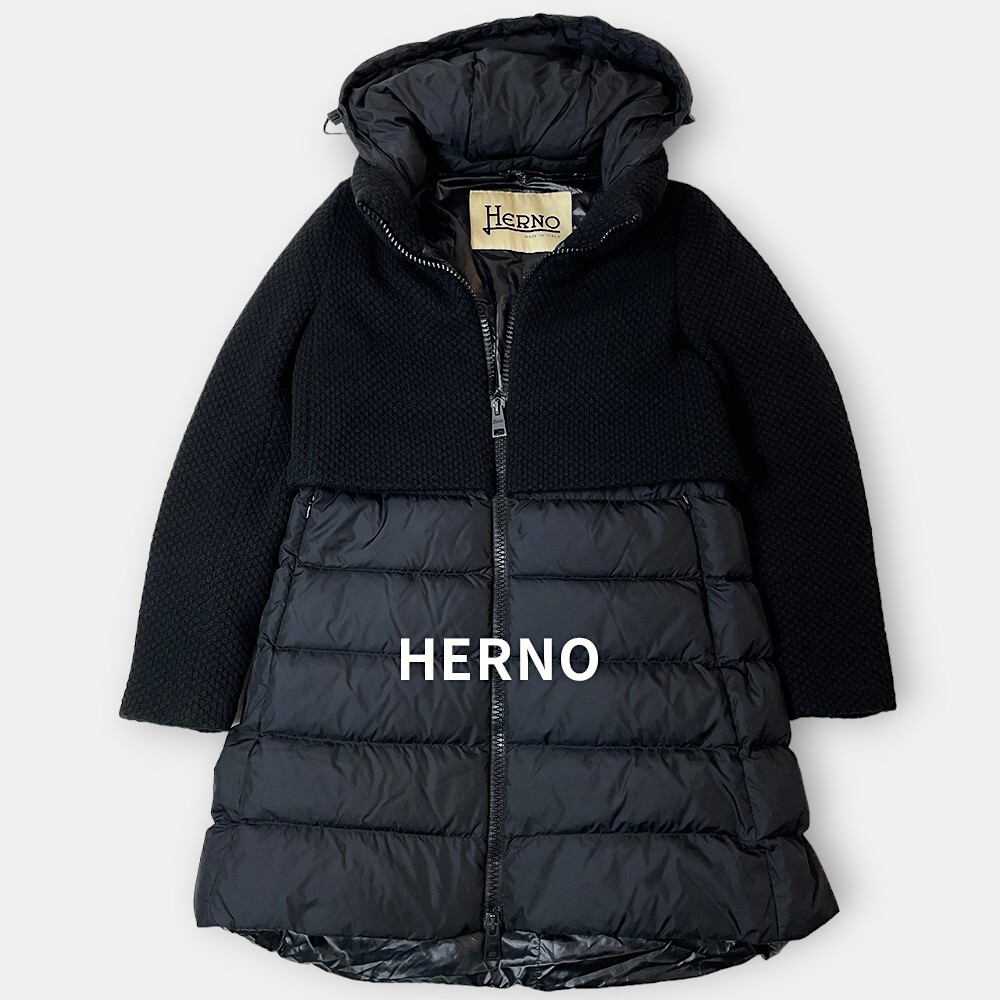 HERNO ヘルノ 23AW ニット 切替 異素材 ダウンコート ジャケット 38 XS