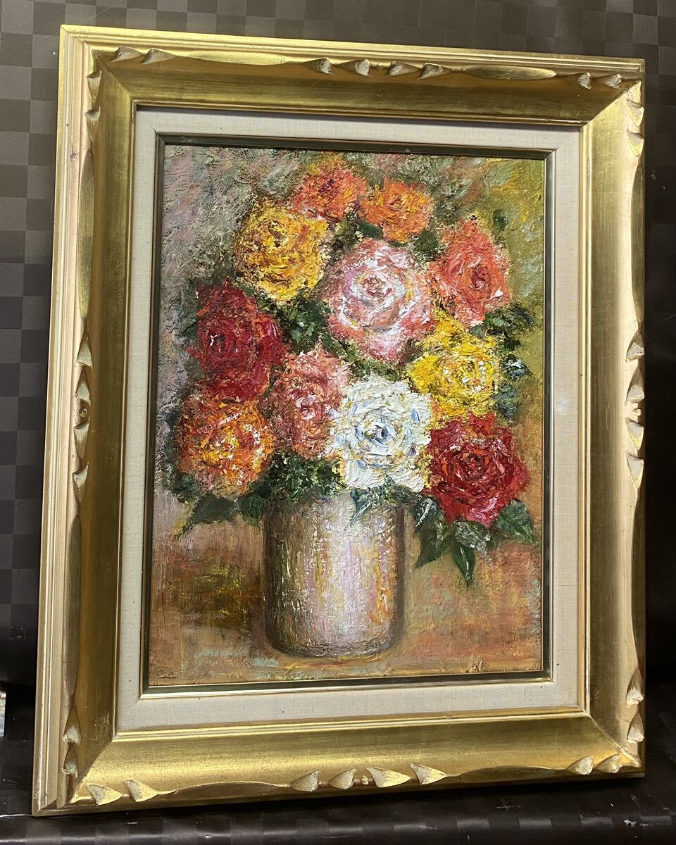 Yahoo!オークション - 真作 油彩画 油絵 伊藤富子 F6号 薔薇 花 静物画