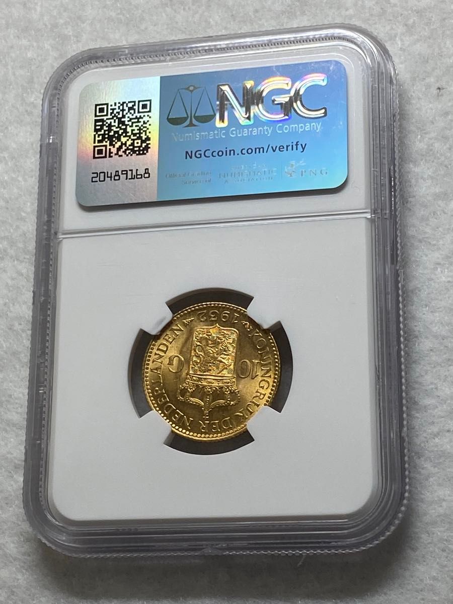 1932年 オランダ 10ギルダー金貨 ウィルヘルミナ女王 MS65 高鑑定品