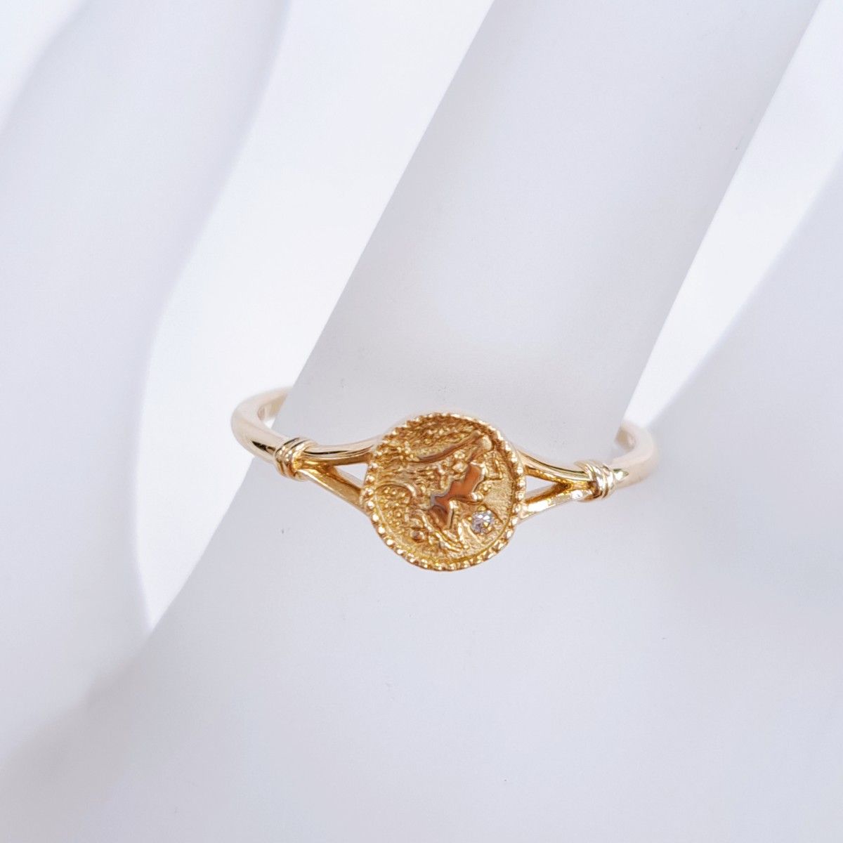 アガット agete K10 コインモチーフ リング 指輪 13号 ダイヤ 0 004ct