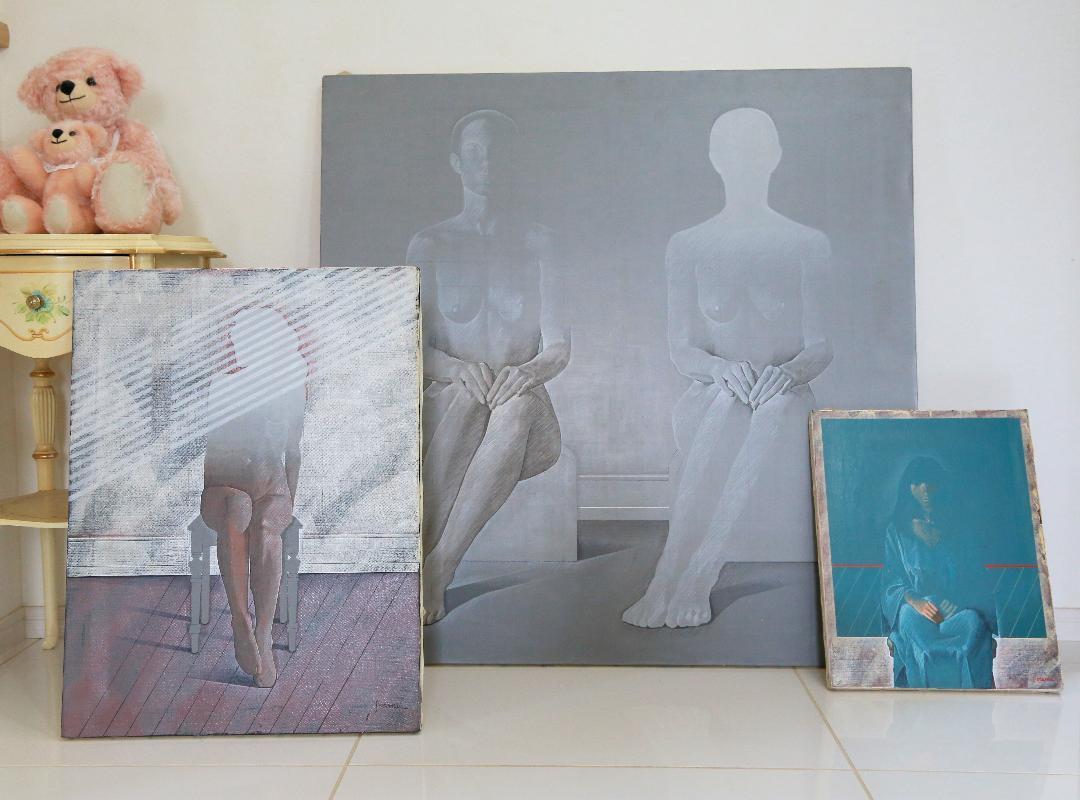 白川治モダンな具象絵画3点セット肉筆画・真筆保証・現代アートアクリル