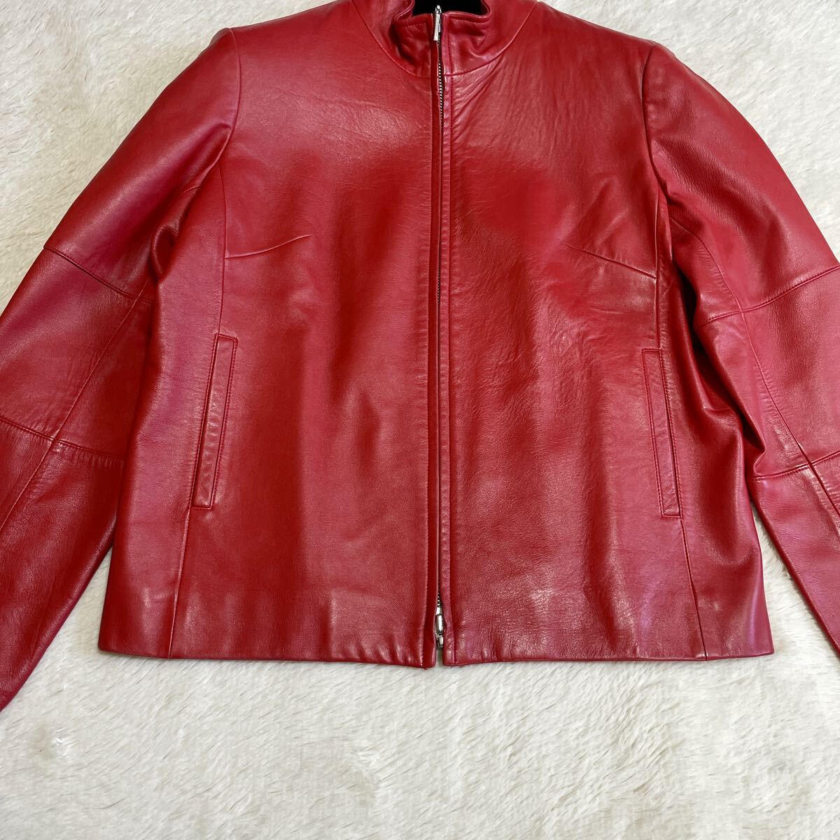 美品 希少 BURBERRY ノバチェック 赤 L レザージャケット ライダース