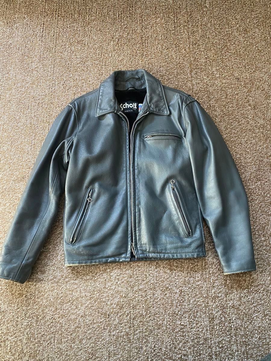 Schott ショット 牛革 シングルライダースジャケット サイズ38 グレー