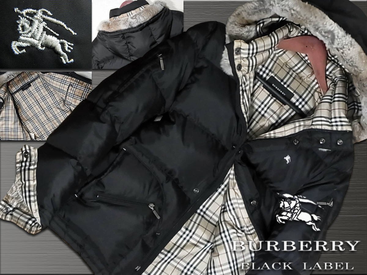 極上 ビバンダムダウンジャケット ブラック×ノバチェック ラビット
